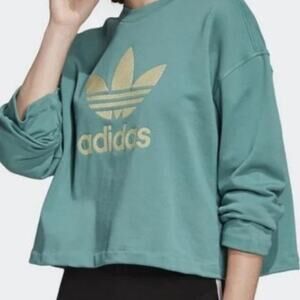 Adidas Originals Oversized Green/Gold Cropped Crew Neck Sweatshirt
